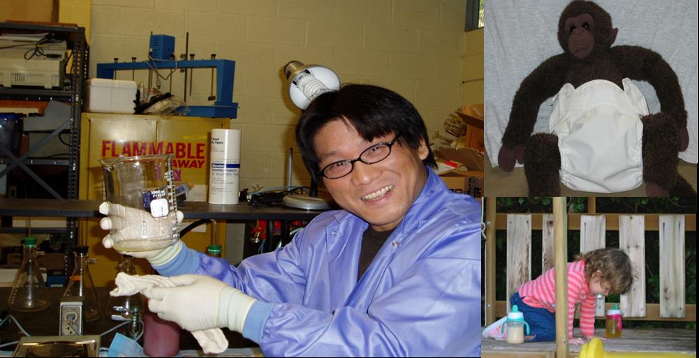 Dr. Tomoyuki Shibata after processing a urine sample from diaper insert after child play on treated wood playgrounds.